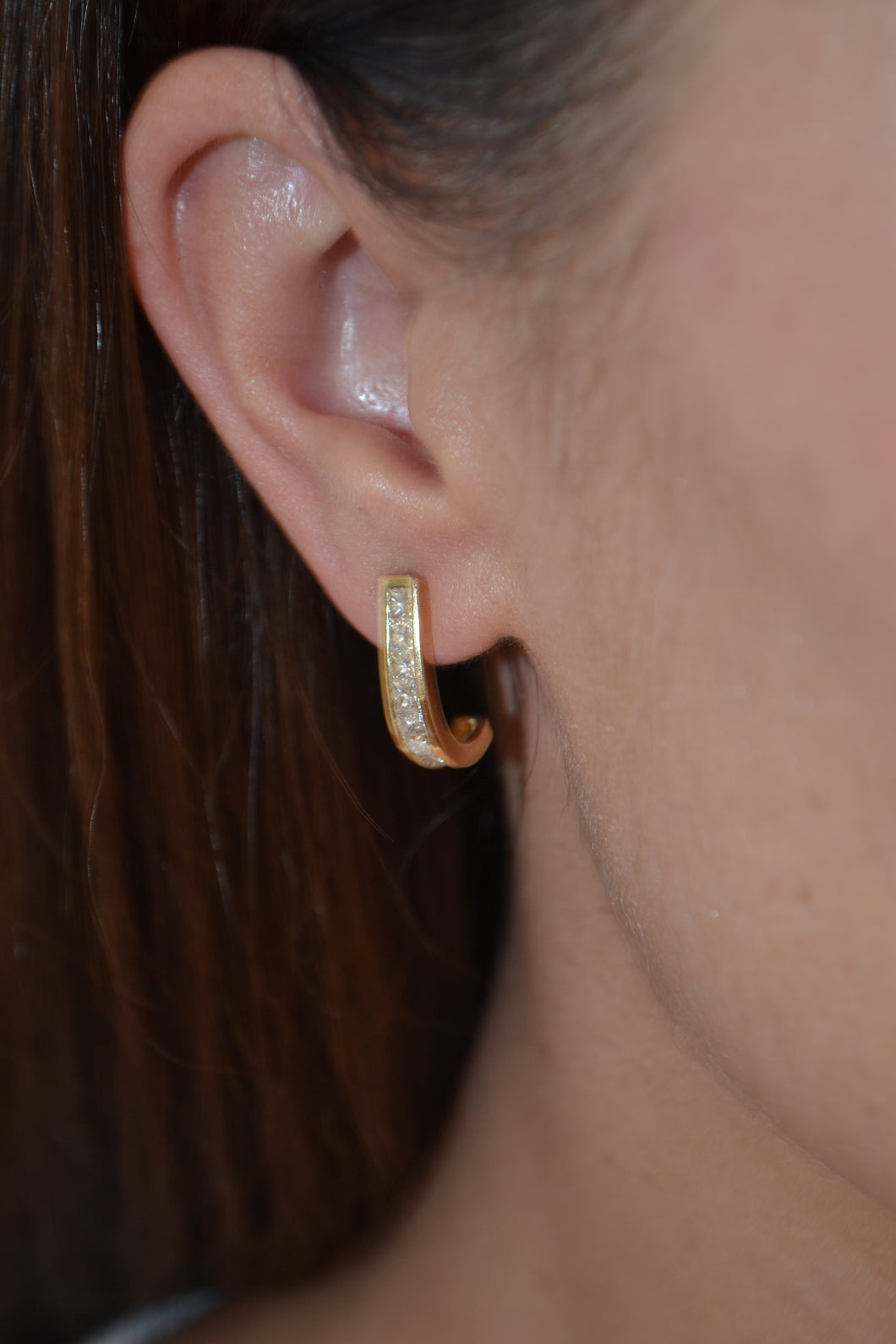 Vintage Gold J Curve Diamond Earrings 