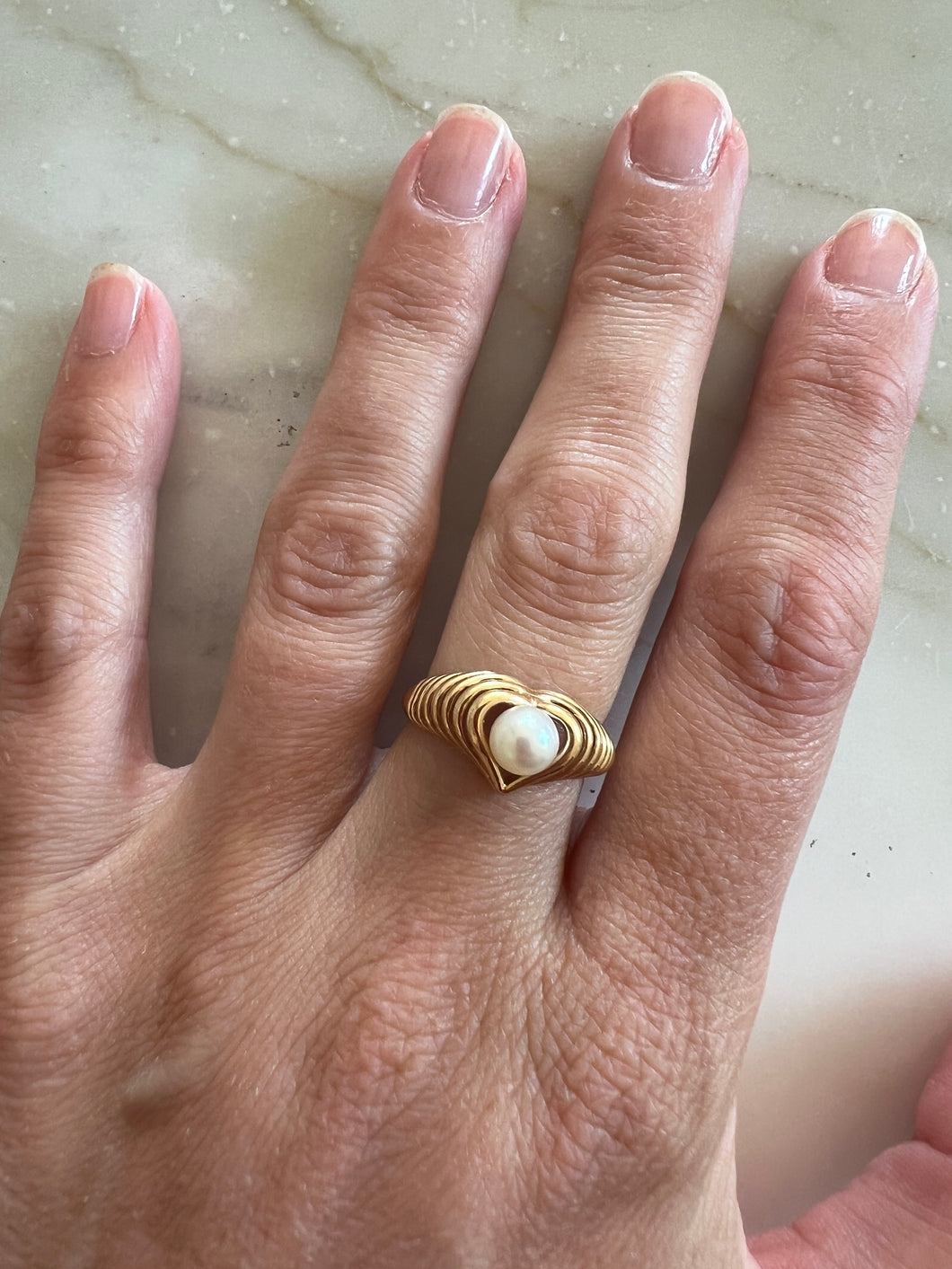 Vintage Gold Pearl Ring 