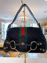 Load image into Gallery viewer, Vintage Gucci Black GG Web Horsebit Hobo Bag
