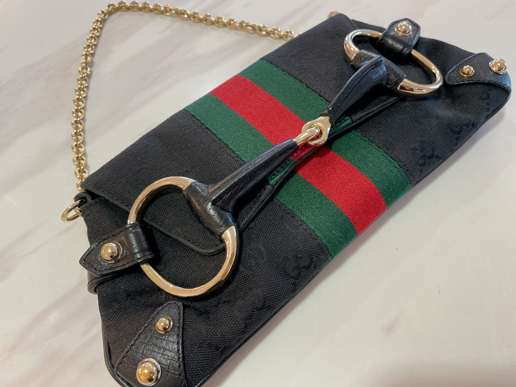 Vintage Gucci Web Black Horsebit 1955 Bag
