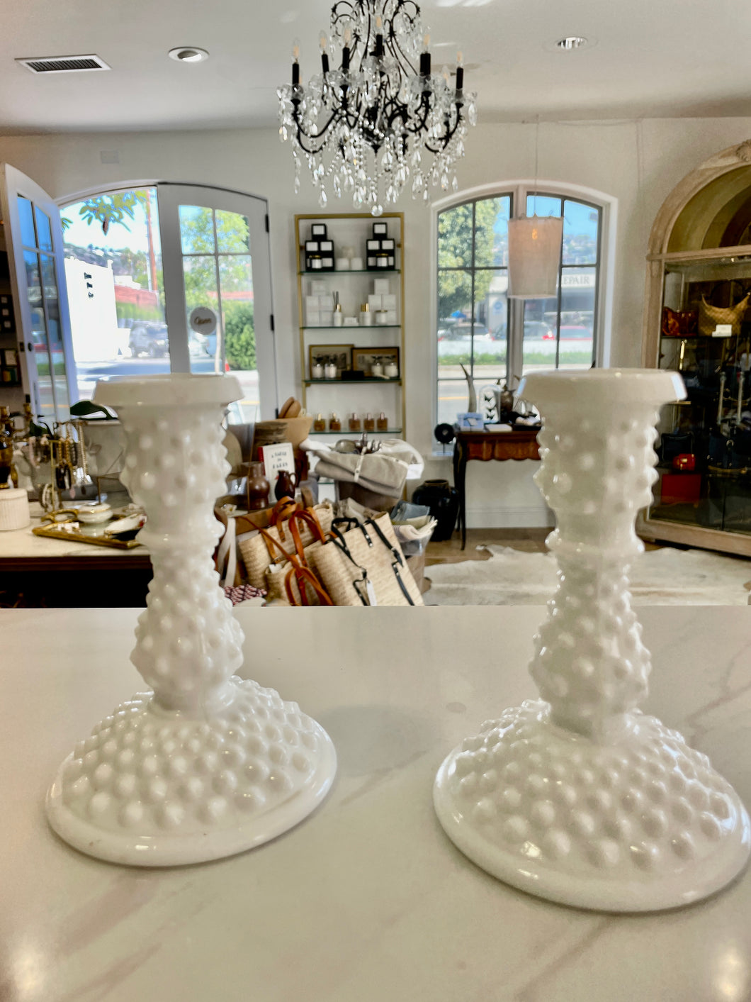 Vintage Milk Glass Candlesticks pair/2