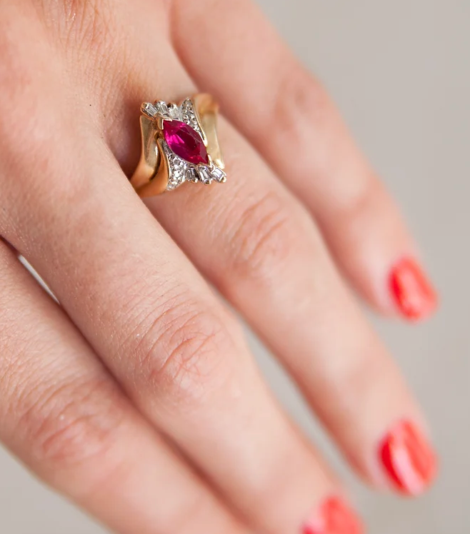 VIntage Ruby + Diamonds Ring 