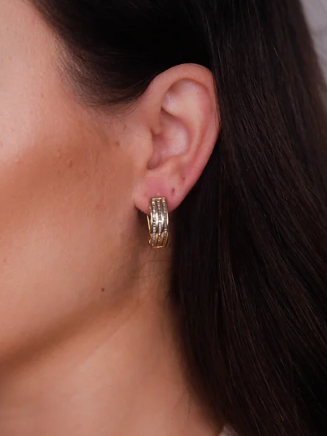 Vintage Multi-Diamond Curve Earrings 
