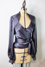 Load image into Gallery viewer, Diane Von Furstenberg Pewter Silk Wrap Blouse US4
