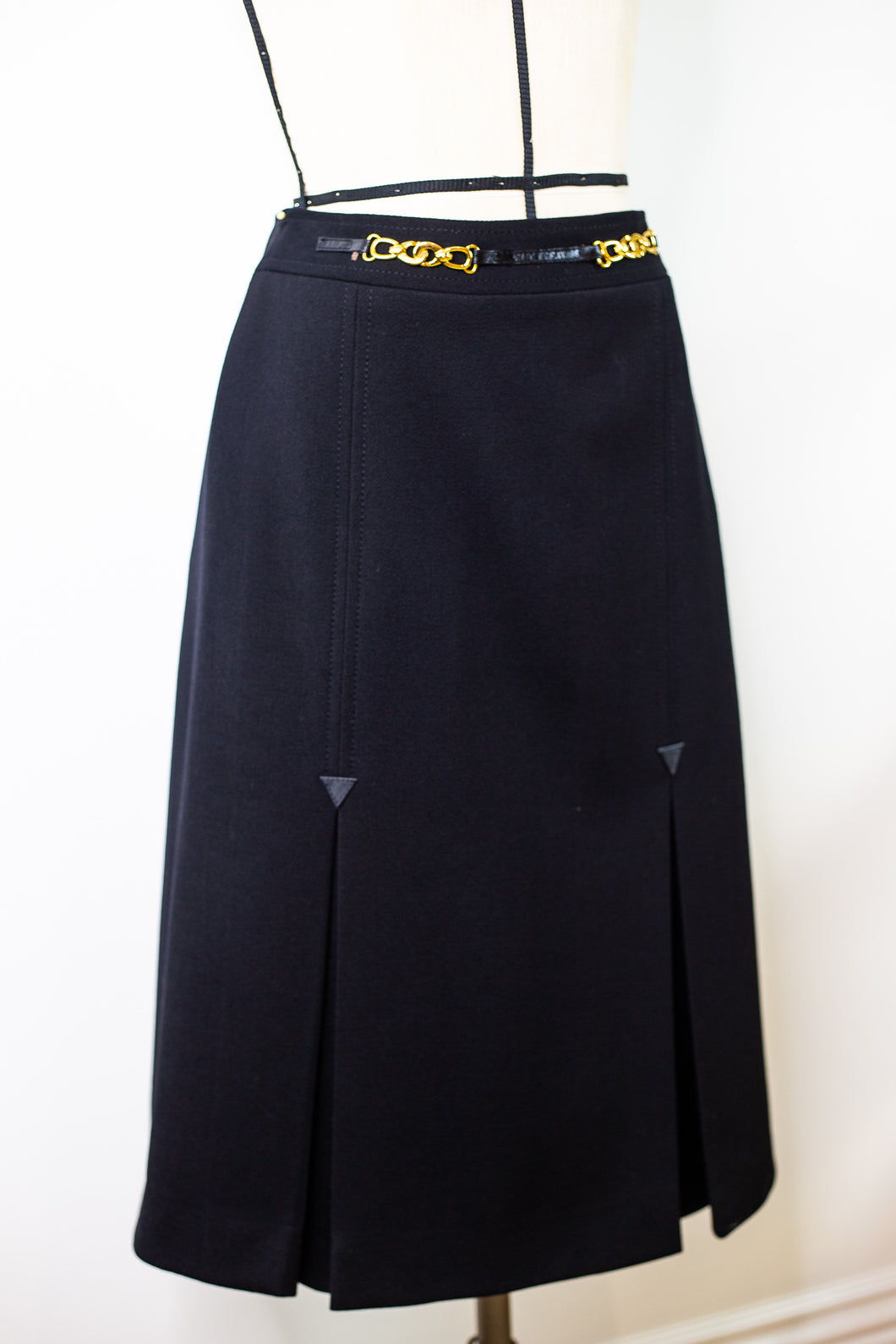 Celine Black Wool Midi Skirt FR42