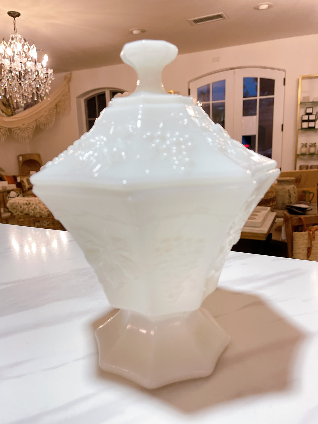 Vintage Milk Glass Jar w/Lid