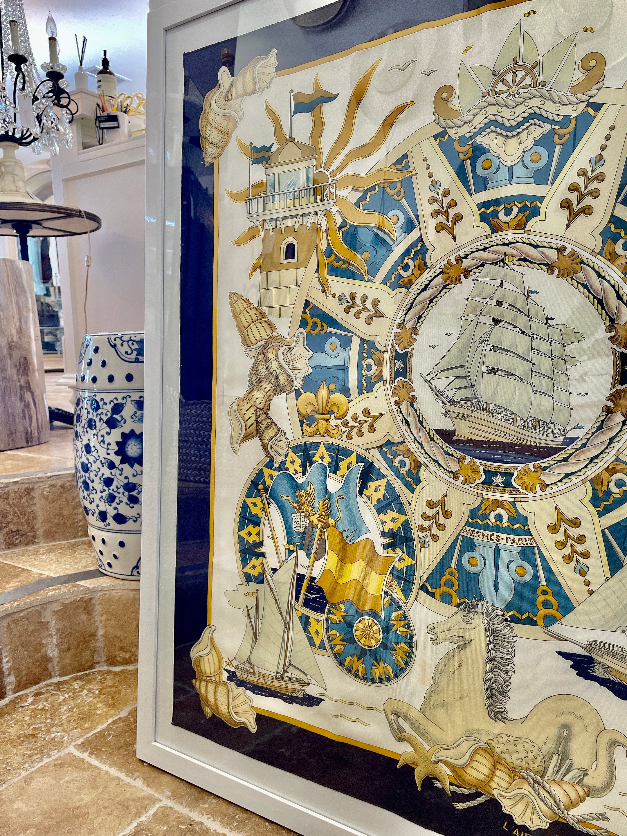 HERMES AIR MARIN シルクスカーフ Vintage Scarf Framed HERMÈS | L'air Marin – Arrow&Branch Home