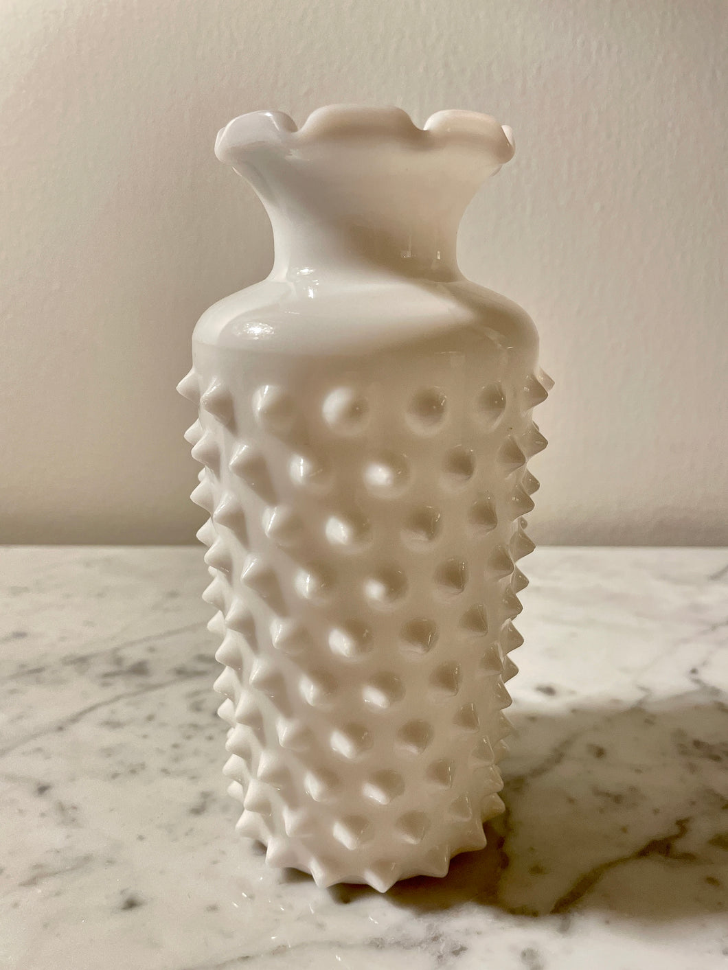 Vintage Milk Glass Vase- Hobnail