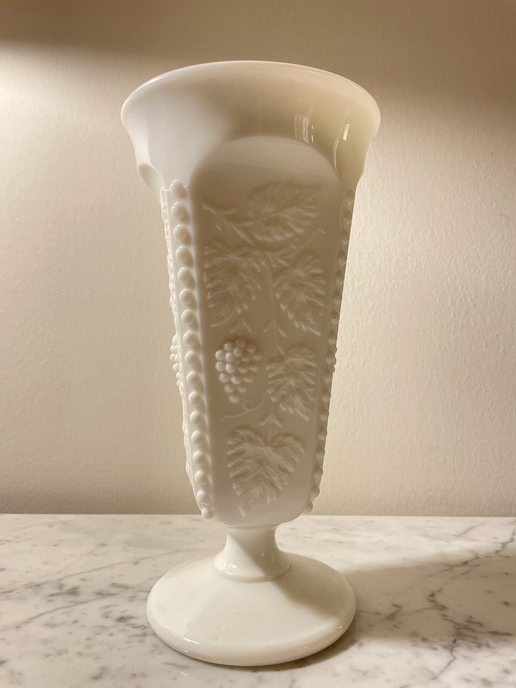 Vintage Milk Glass Vase - Paneled Tall