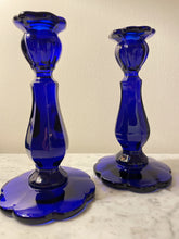 Load image into Gallery viewer, Vintage Cobalt Blue Candlesticks Pair/2
