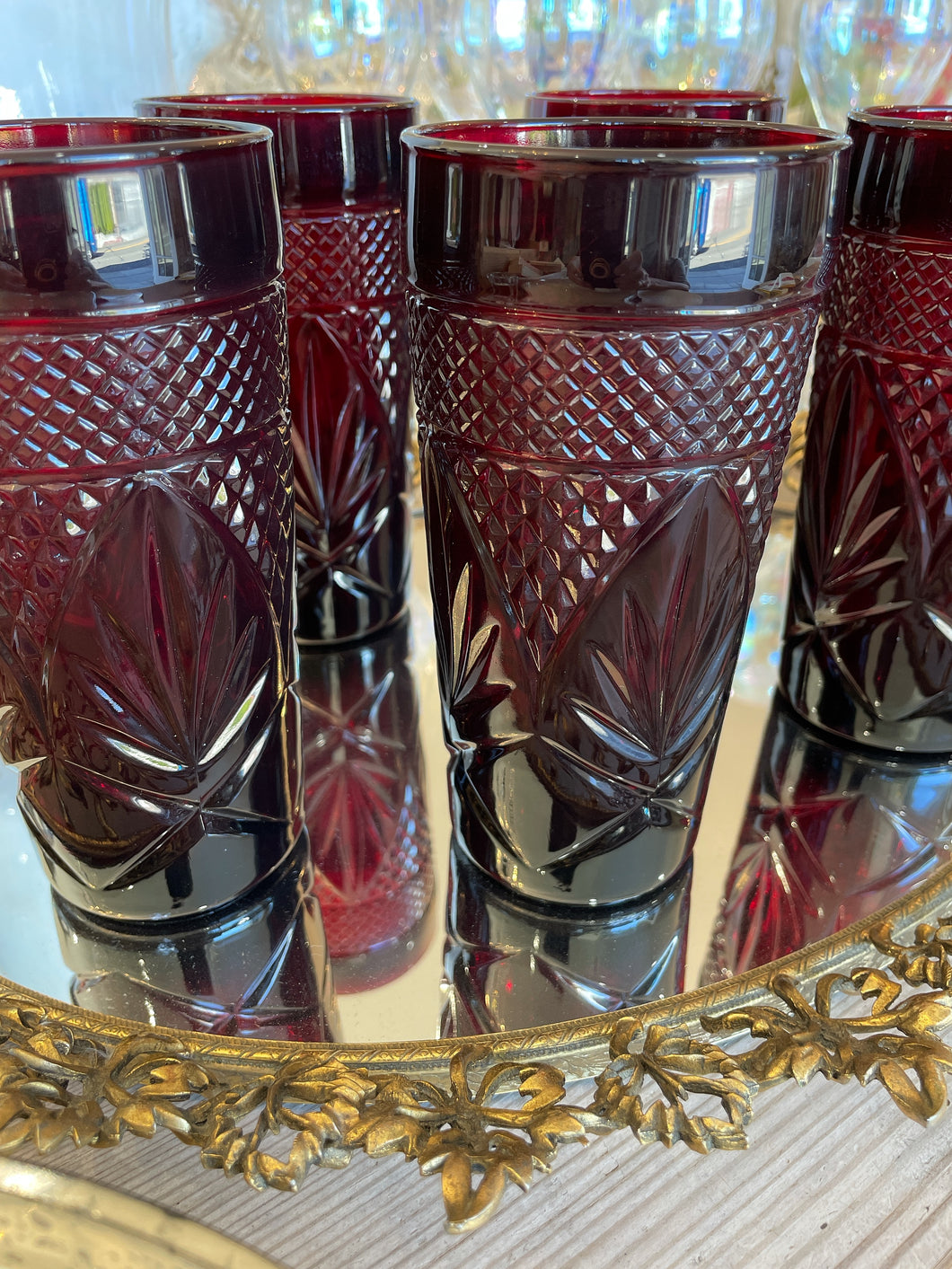 Vintage Red Glass Tumblers set/5