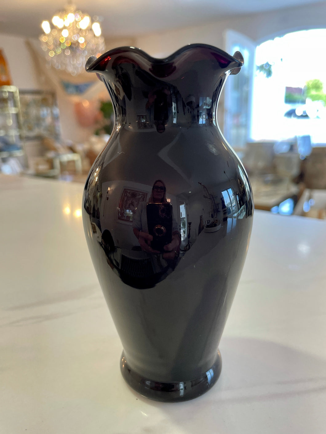 Vintage Black Amethyst Bud Vase -Ruffle