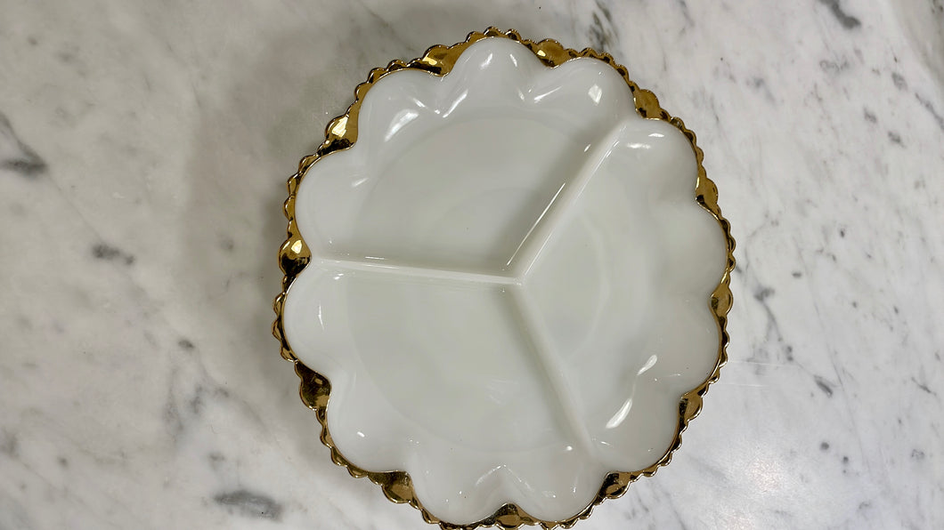 Vintage White Opaline Gold Rimmed Tray