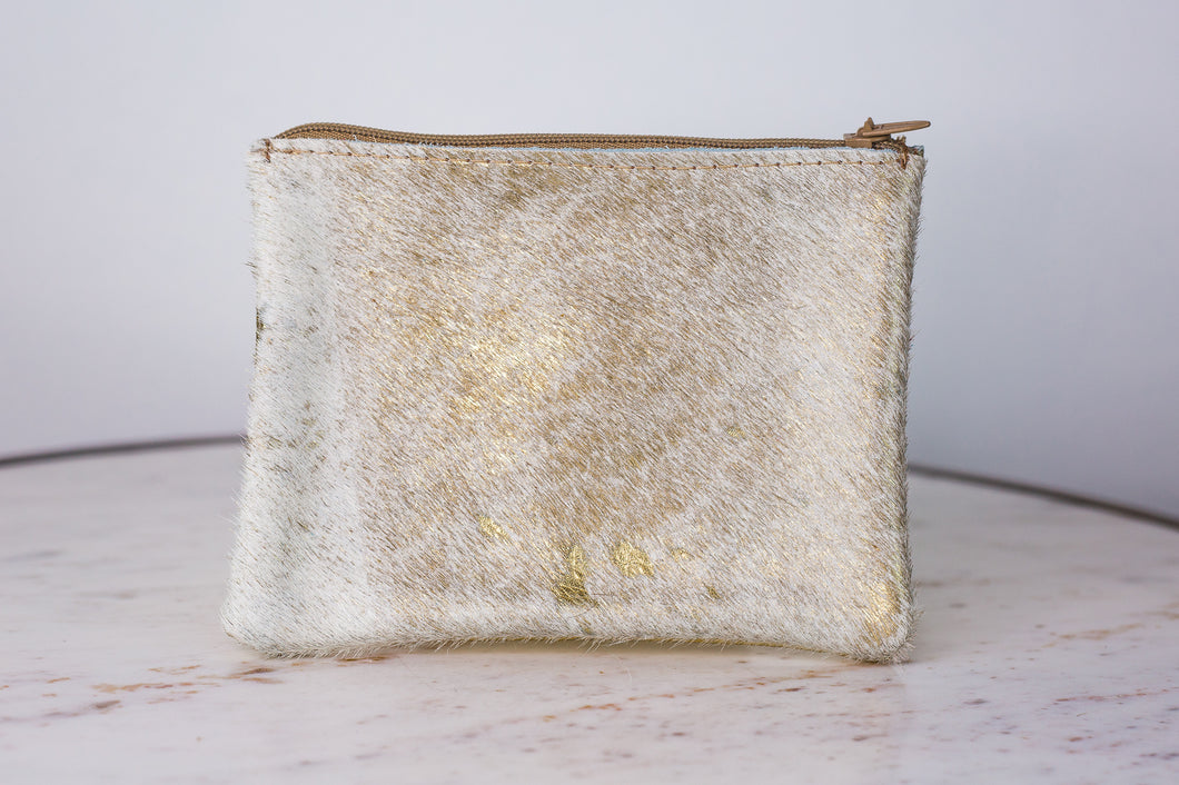 Gold Metallic Leather/Hide Zip Pouches