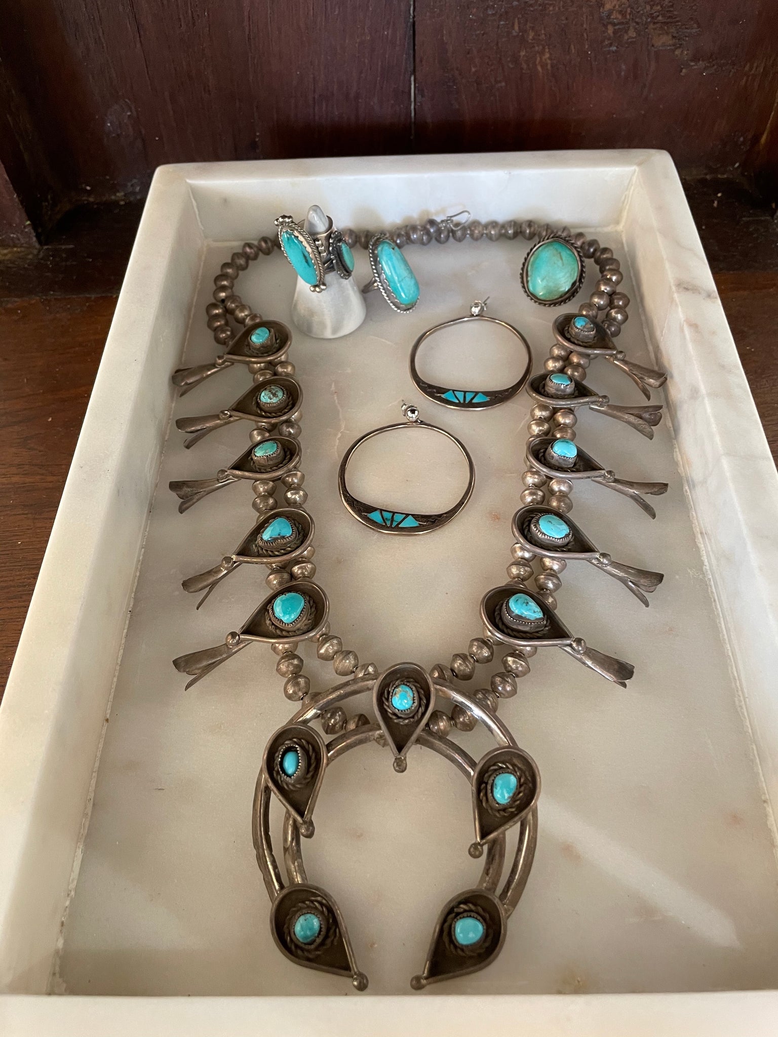 Vintage Turquoise Squash Blossom 120520- silver star jewelry- old town  Scottsdale- Arizona- southwest jewelry- Vintage jewelry - Squash blossom