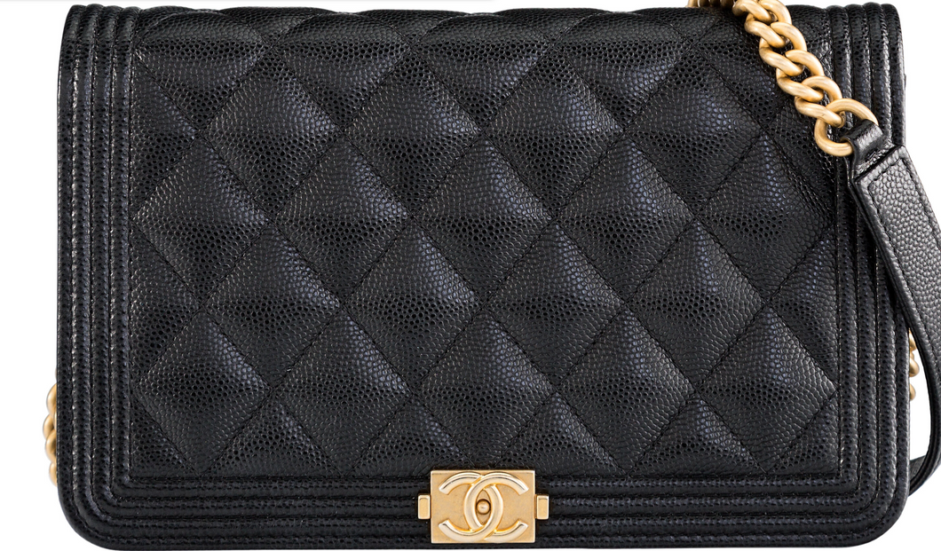 Chanel Black/Gold Caviar Quilted Boy Wallet on Chain Shoulder Bag